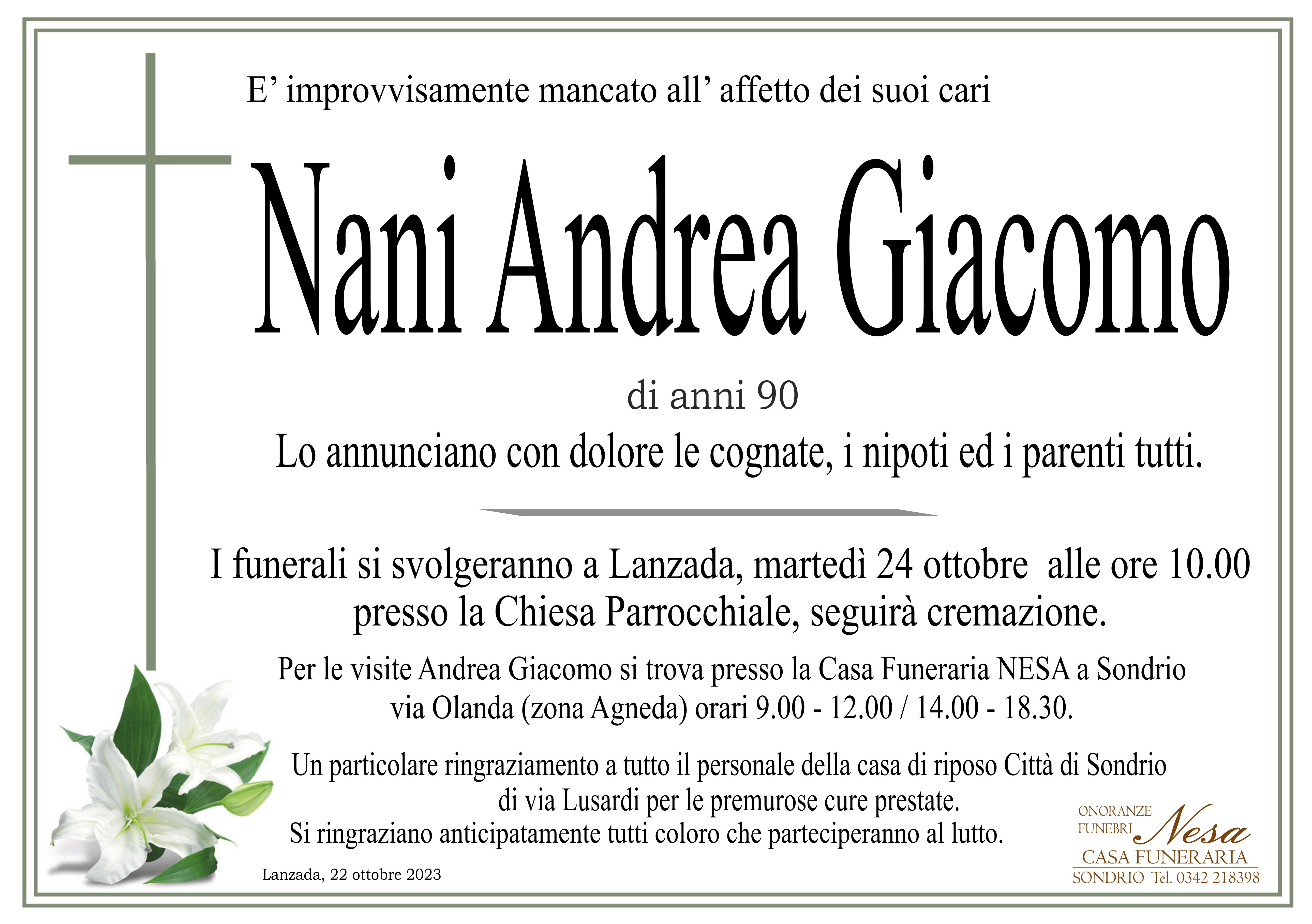 Necrologio Andrea Giacomo Nani